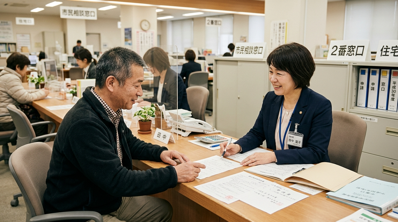 補助金について窓口に相談する様子