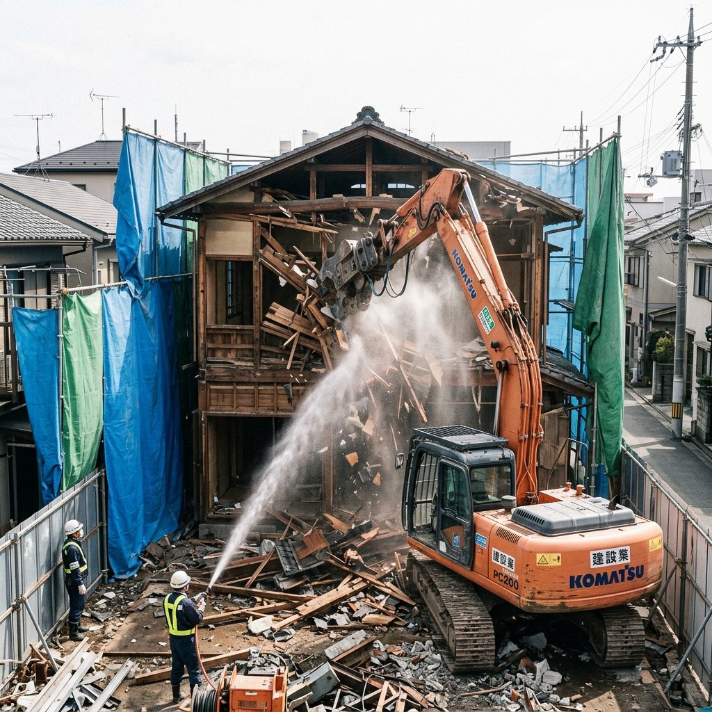 重機を使った建物本体の解体作業